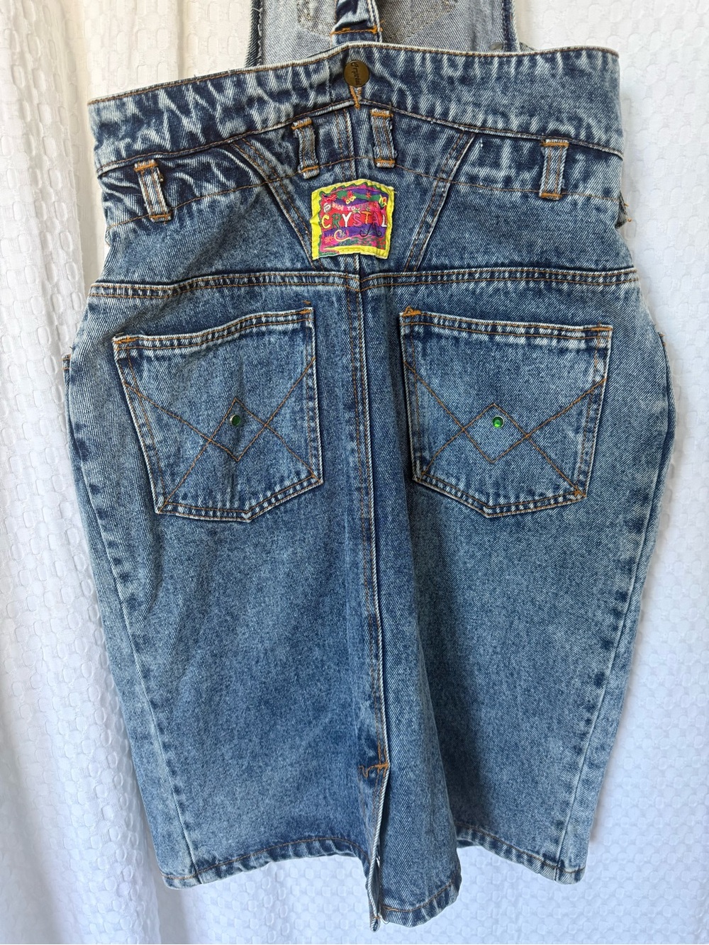 Vintage Crystal 90s Embellished Denim Detachable Overall Skirt 11/12 - Picture 9 of 10